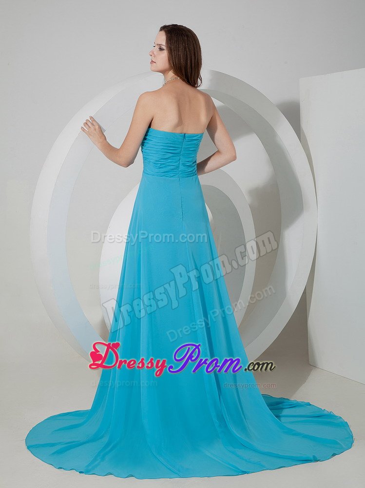 Chiffon Sweetheart Ruched Aqua Blue Prom Dress in West Sussex