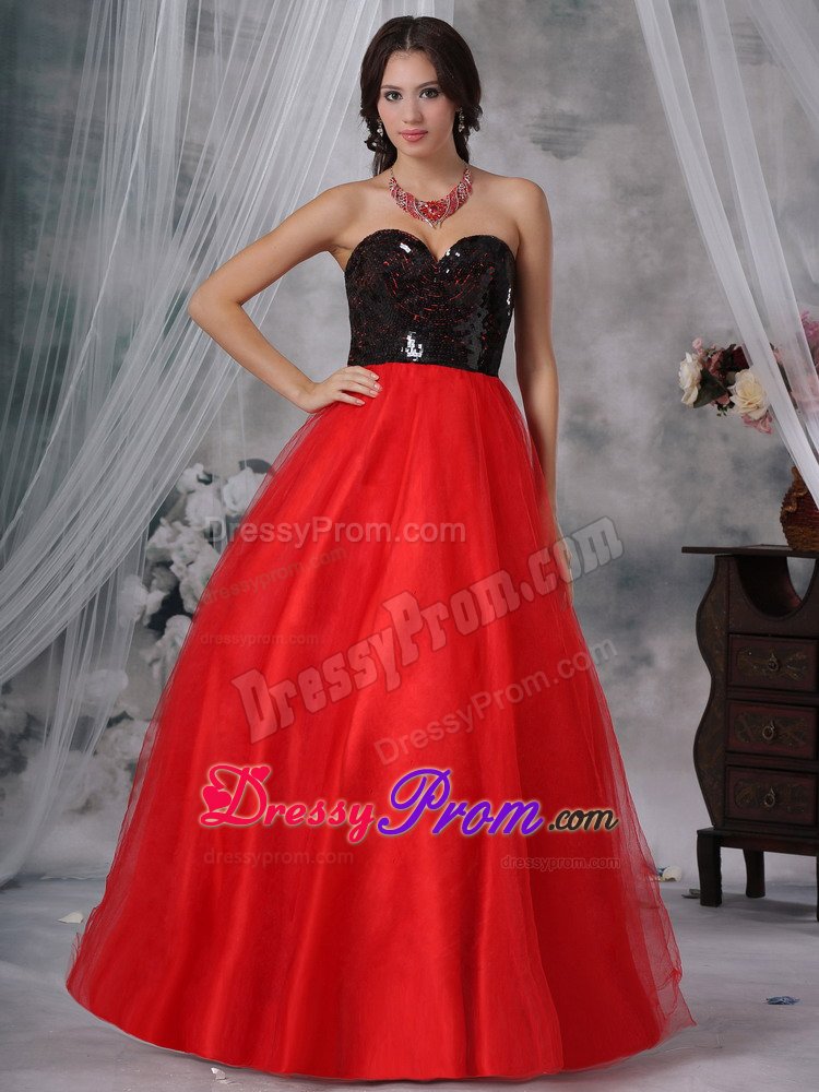Cheap A-line Red and Black Prom Evening Dress with Paillette