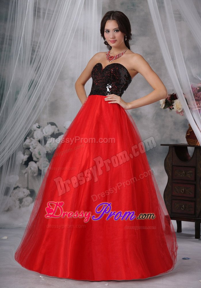Cheap A-line Red and Black Prom Evening Dress with Paillette