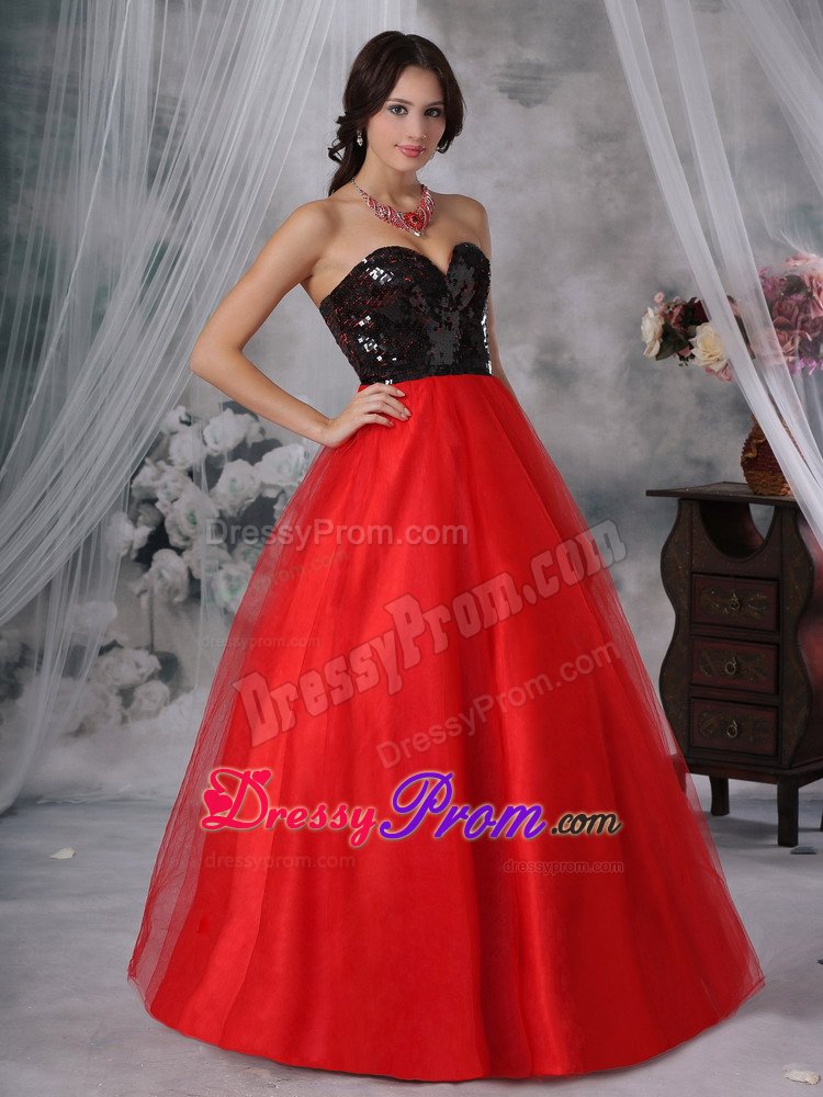 Cheap A-line Red and Black Prom Evening Dress with Paillette