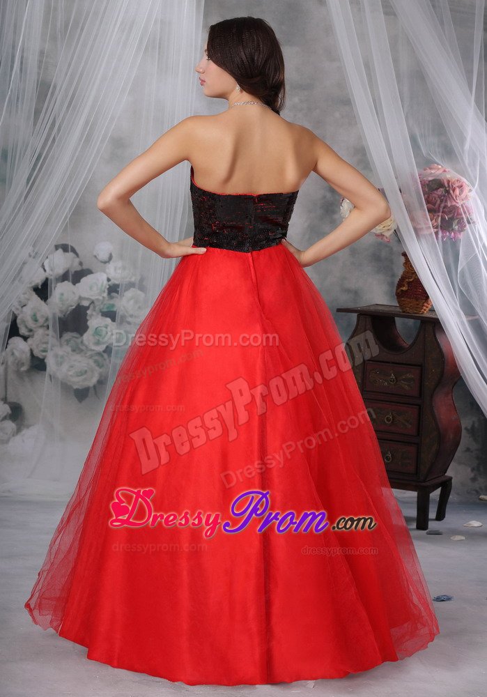 Cheap A-line Red and Black Prom Evening Dress with Paillette