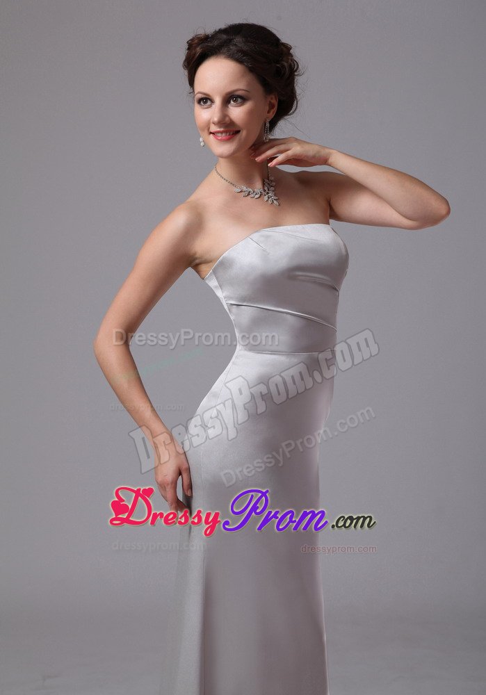 Customized Strapless Column Sliver Dress for Prom Brush Train