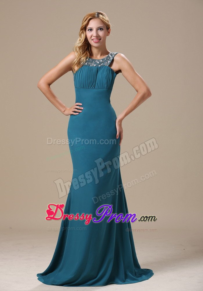 Beaded Scoop Prom Holiday Dress Chiffon Floor-length with the Back out