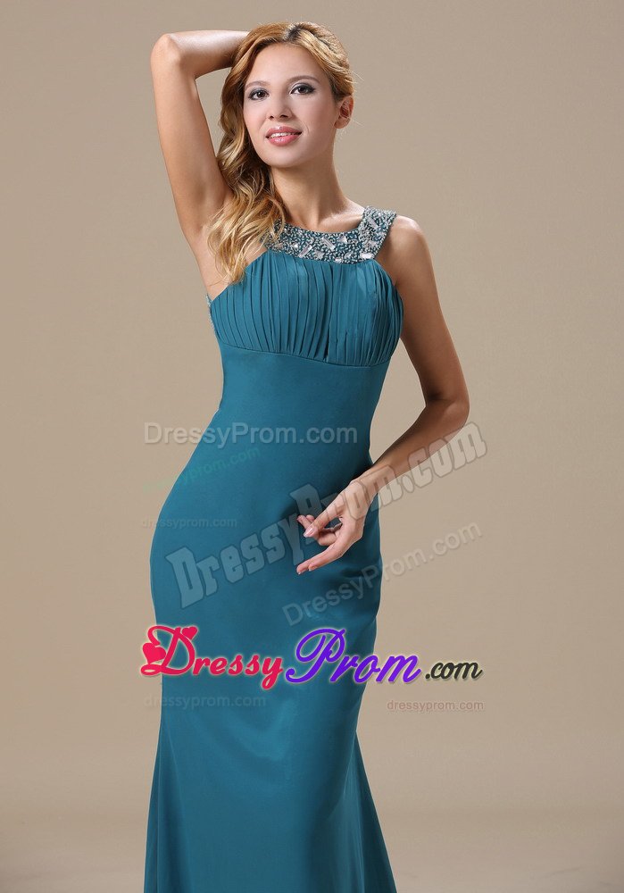 Beaded Scoop Prom Holiday Dress Chiffon Floor-length with the Back out