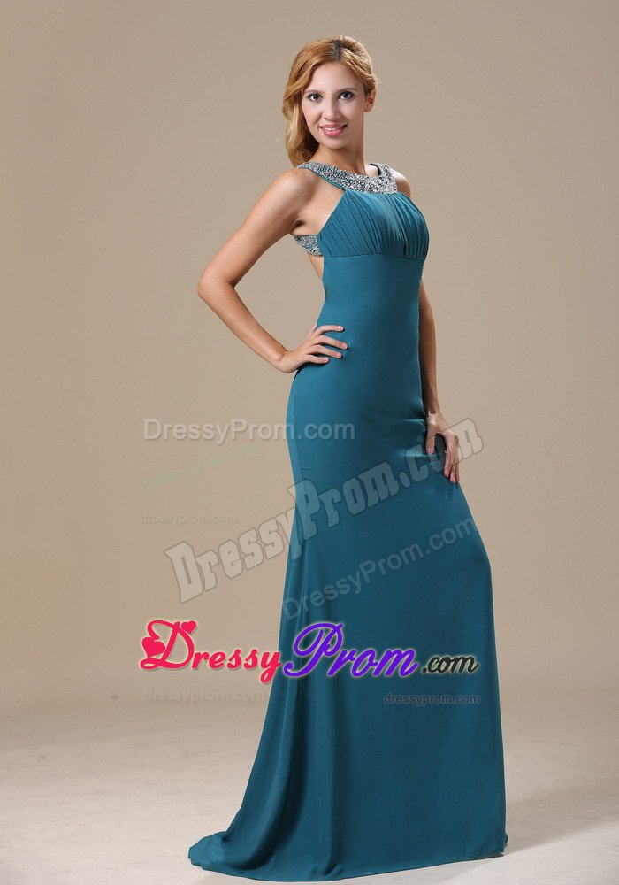 Beaded Scoop Prom Holiday Dress Chiffon Floor-length with the Back out