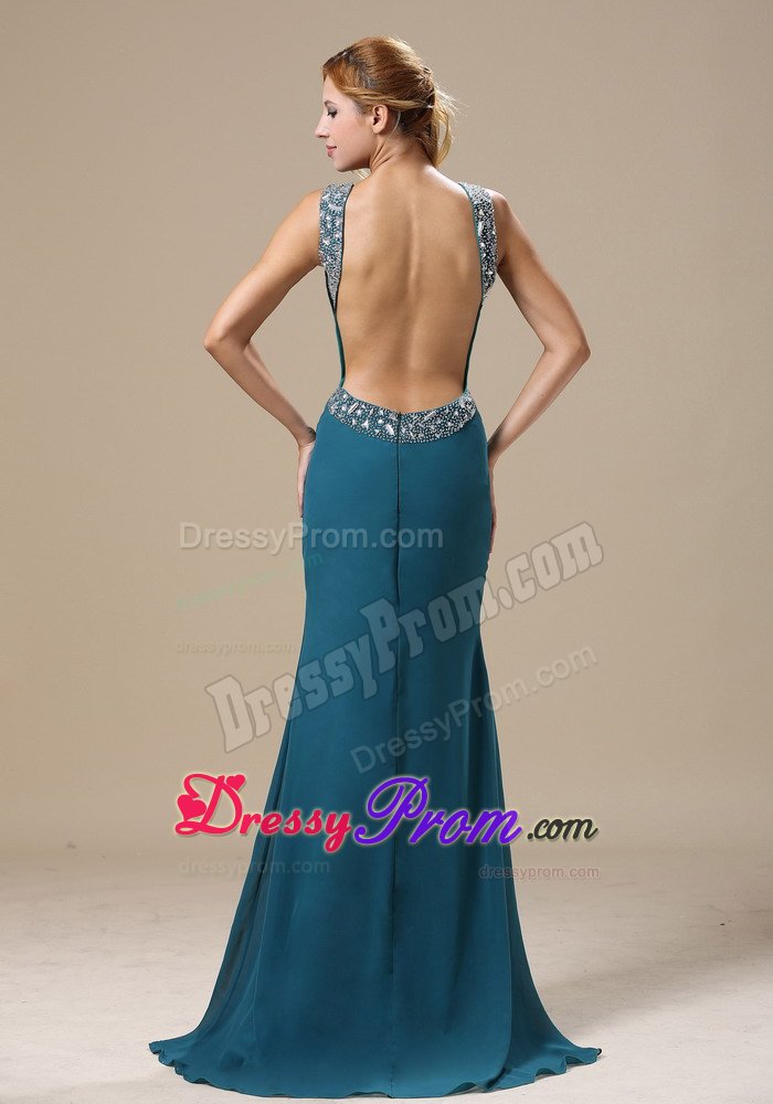 Beaded Scoop Prom Holiday Dress Chiffon Floor-length with the Back out