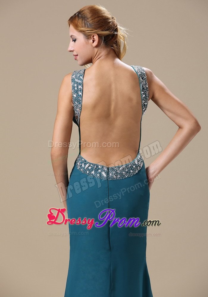 Beaded Scoop Prom Holiday Dress Chiffon Floor-length with the Back out