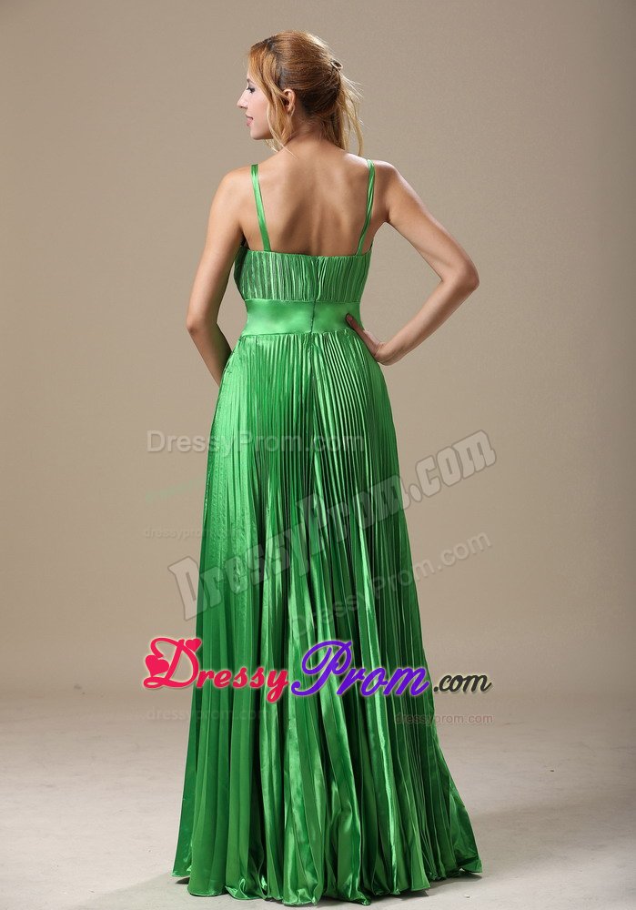 Spaghetti Straps Floor-length Prom Graduation Dress Pleat in Spring Green