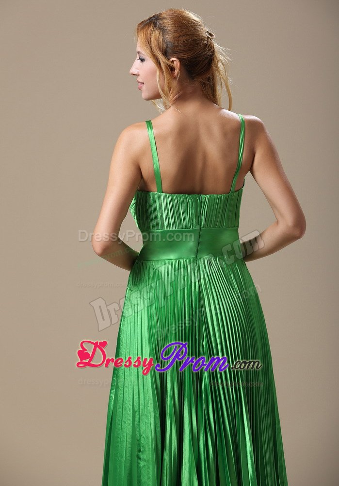 Spaghetti Straps Floor-length Prom Graduation Dress Pleat in Spring Green
