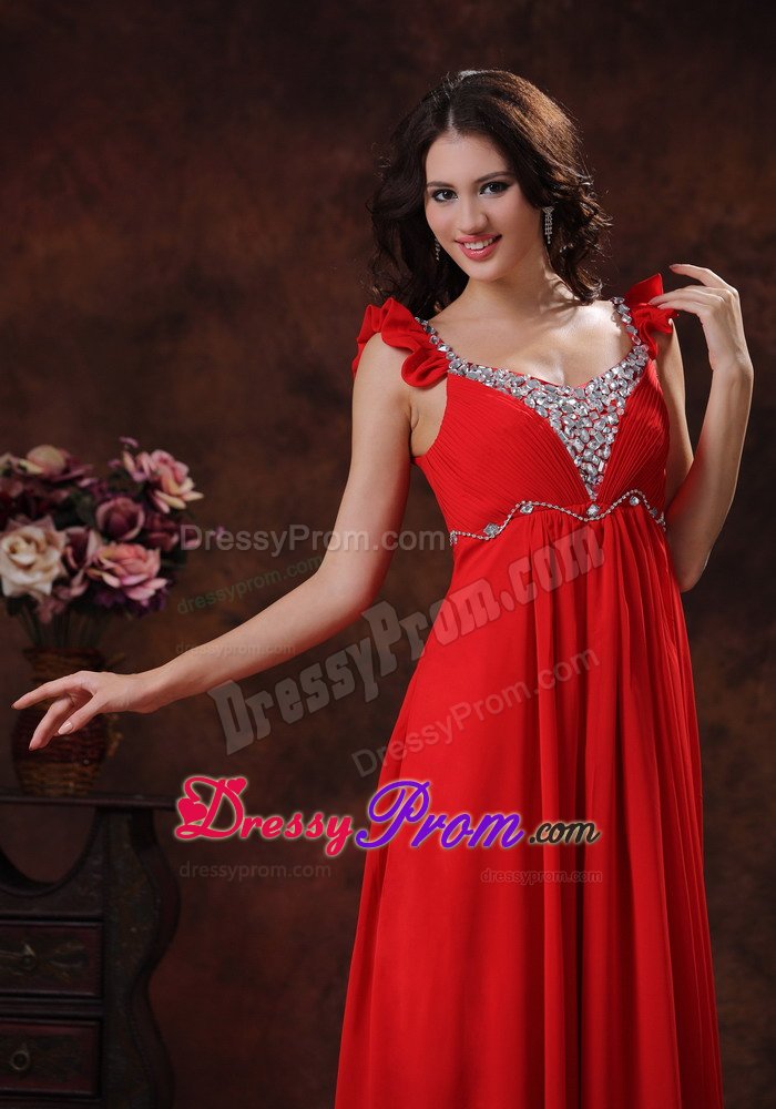 Red Beaded Square Prom Dresses Chiffon with Zipper up Back for Olinda