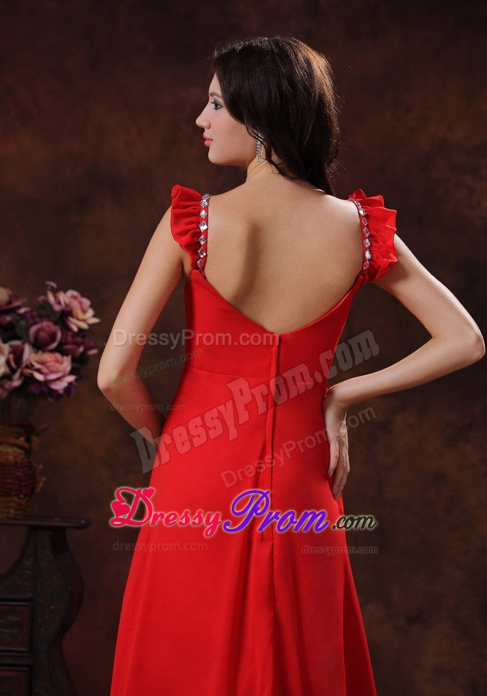 Red Beaded Square Prom Dresses Chiffon with Zipper up Back for Olinda