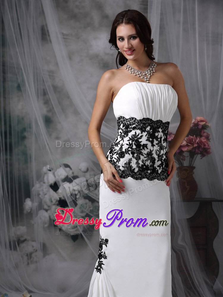 Stylish White Prom Gowns Mermaid Chiffon Lace Decorated Chapel Train