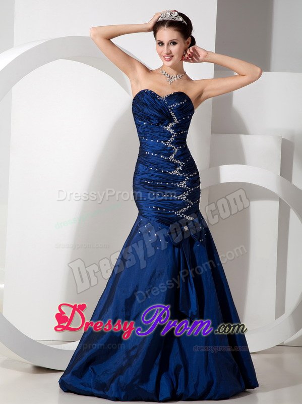 Mermaid Navy Blue Prom Celebrity Dress Beading Sweetheart Floor-length