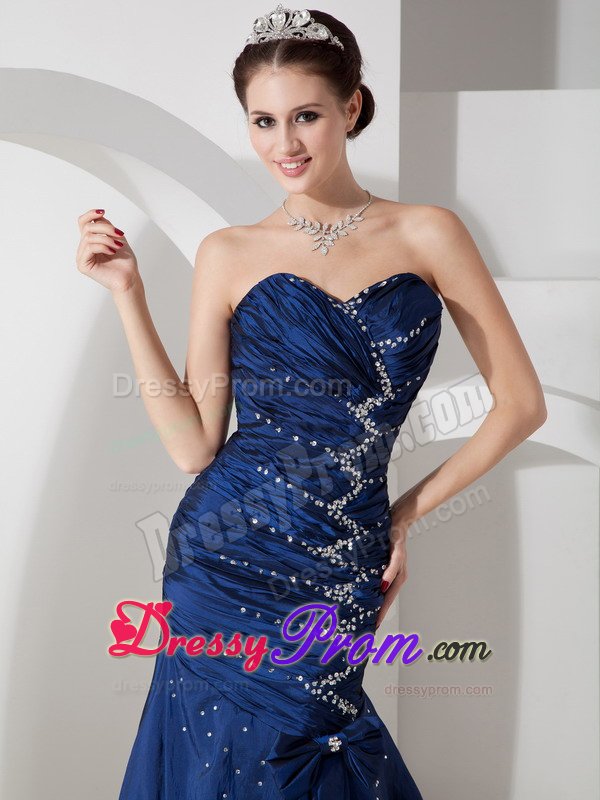 Mermaid Navy Blue Prom Celebrity Dress Beading Sweetheart Floor-length