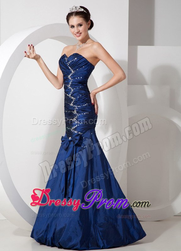 Mermaid Navy Blue Prom Celebrity Dress Beading Sweetheart Floor-length