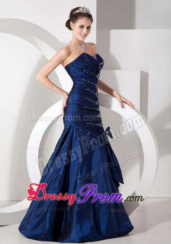 Mermaid Navy Blue Prom Celebrity Dress Beading Sweetheart Floor-length