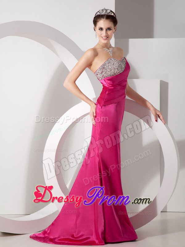 Sweetheart Beading Prom Dresses Sweep Train Lace up Back for Diadema