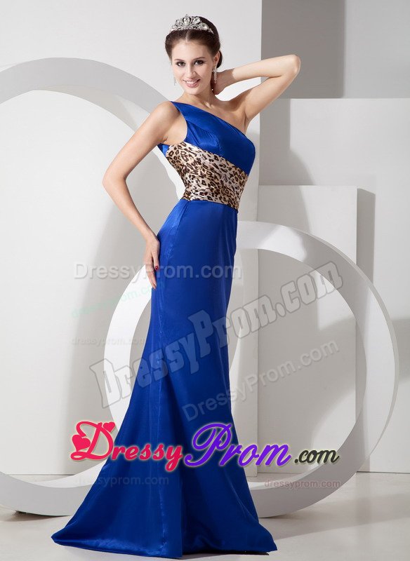 Exclusive Single Shoulder Floor-length Prom Holiday Dress Leopard Print