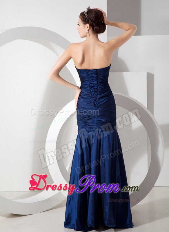 Beautiful Sweetheart Beaded Ruches Prom Gowns Mermaid in Navy Blue