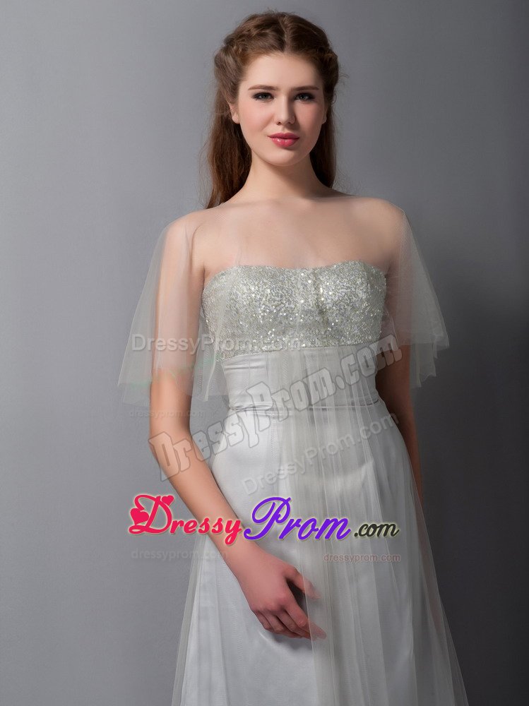Floor-length Gray Prom Bridesmaid Dress with Tulle And Taffeta in Serra