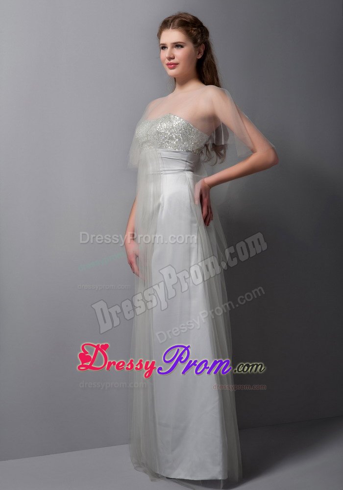 Floor-length Gray Prom Bridesmaid Dress with Tulle And Taffeta in Serra