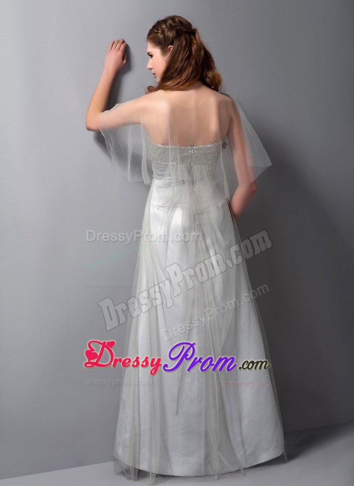 Floor-length Gray Prom Bridesmaid Dress with Tulle And Taffeta in Serra