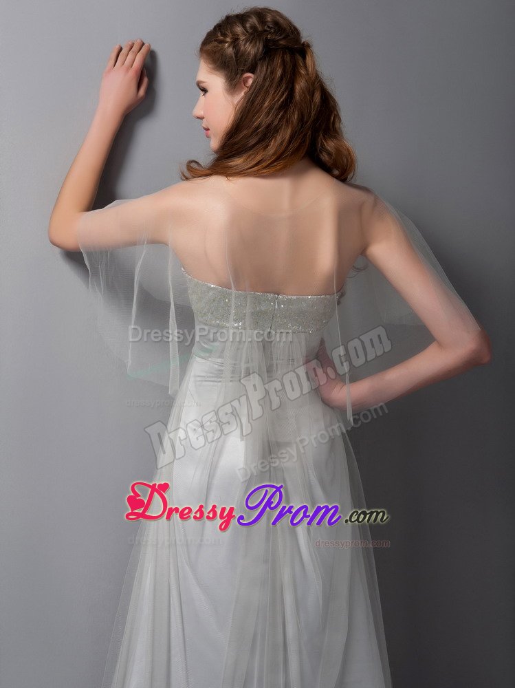 Floor-length Gray Prom Bridesmaid Dress with Tulle And Taffeta in Serra