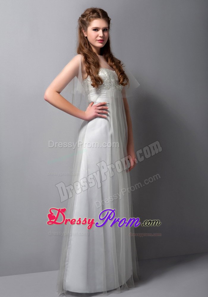 Floor-length Gray Prom Bridesmaid Dress with Tulle And Taffeta in Serra