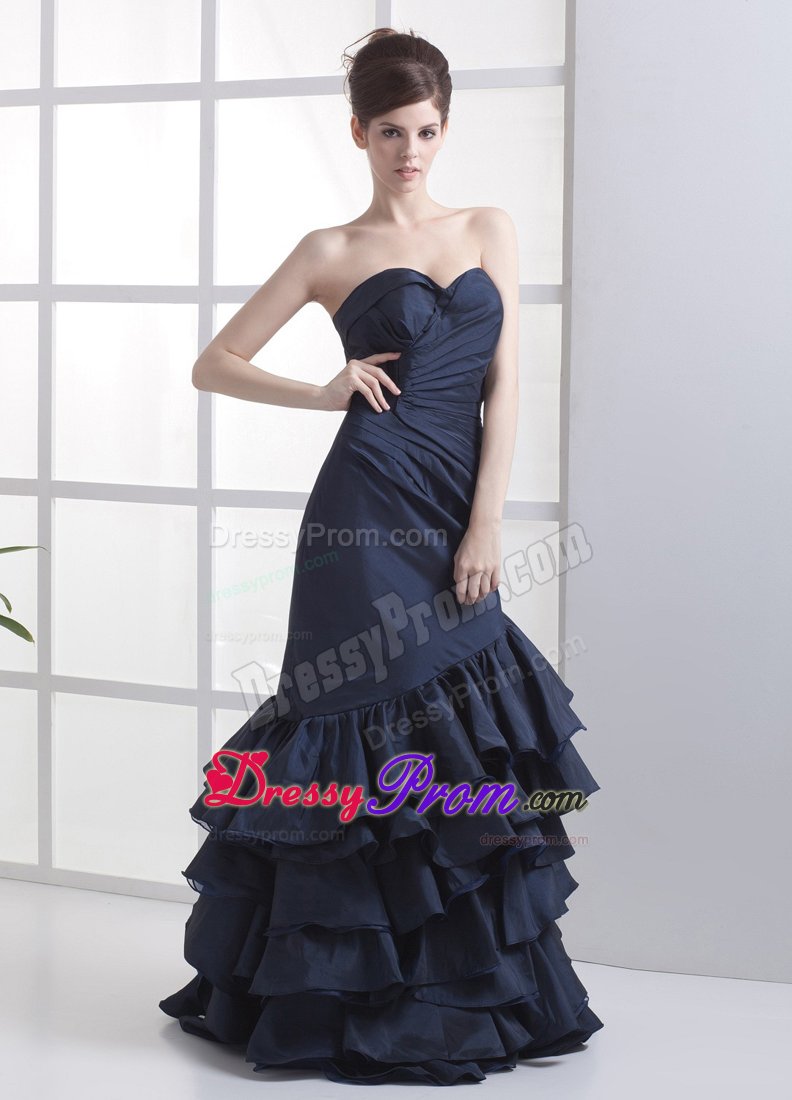 Navy Blue Prom Graduation Dresses Mermaid with Ruffled Layers in Style