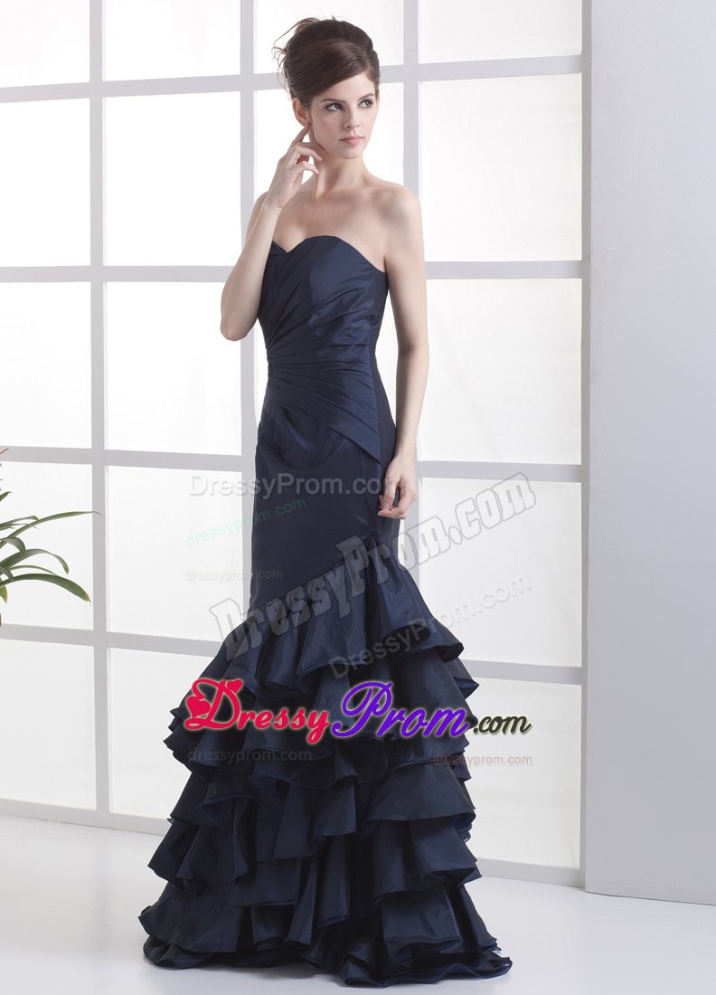 Navy Blue Prom Graduation Dresses Mermaid with Ruffled Layers in Style