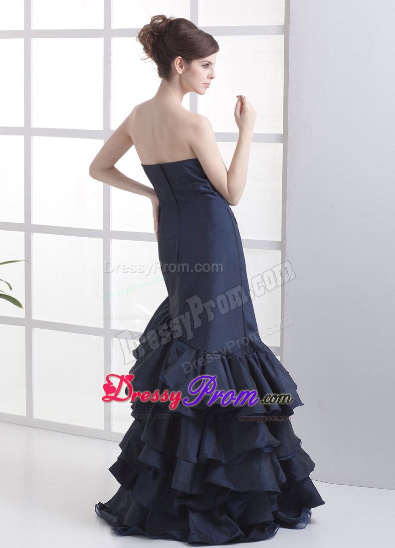 Navy Blue Prom Graduation Dresses Mermaid with Ruffled Layers in Style