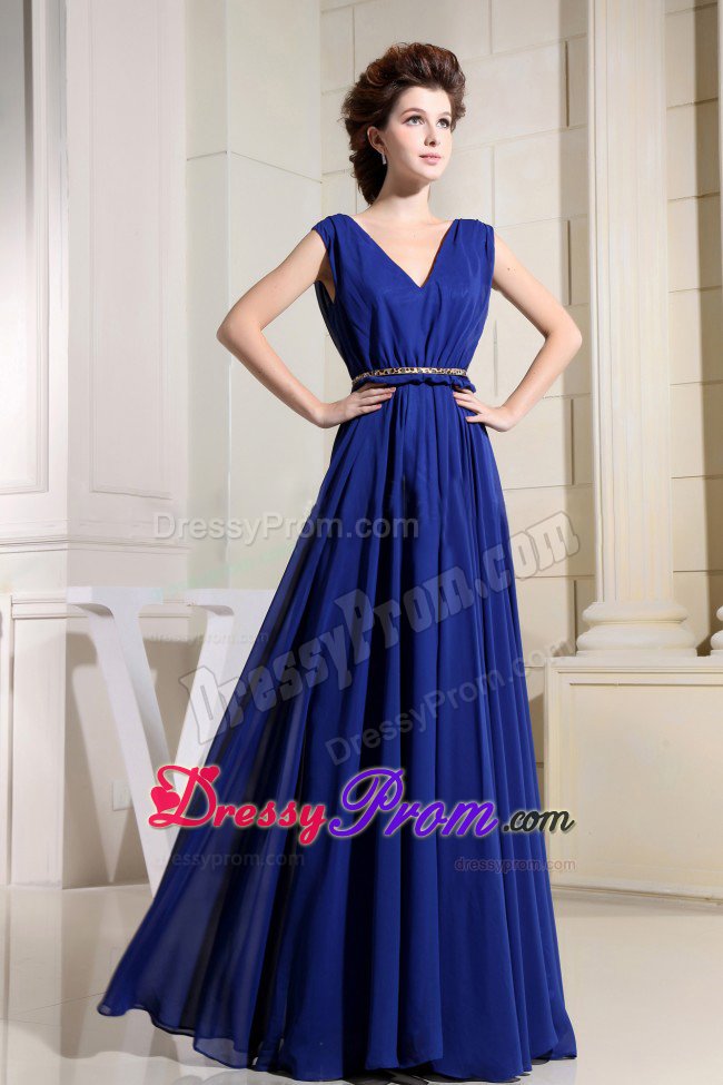 Customize V-neck Sleeveless Prom Holiday Dresses Floor-length Chiffon