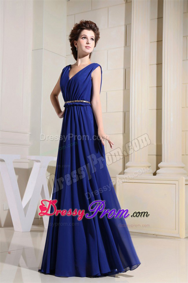 Customize V-neck Sleeveless Prom Holiday Dresses Floor-length Chiffon