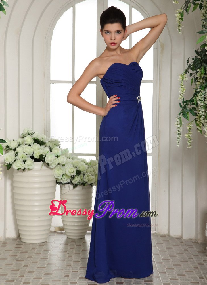 Pretty Floor-length Royal Blue Prom Gowns Beading Sweetheart Chiffon