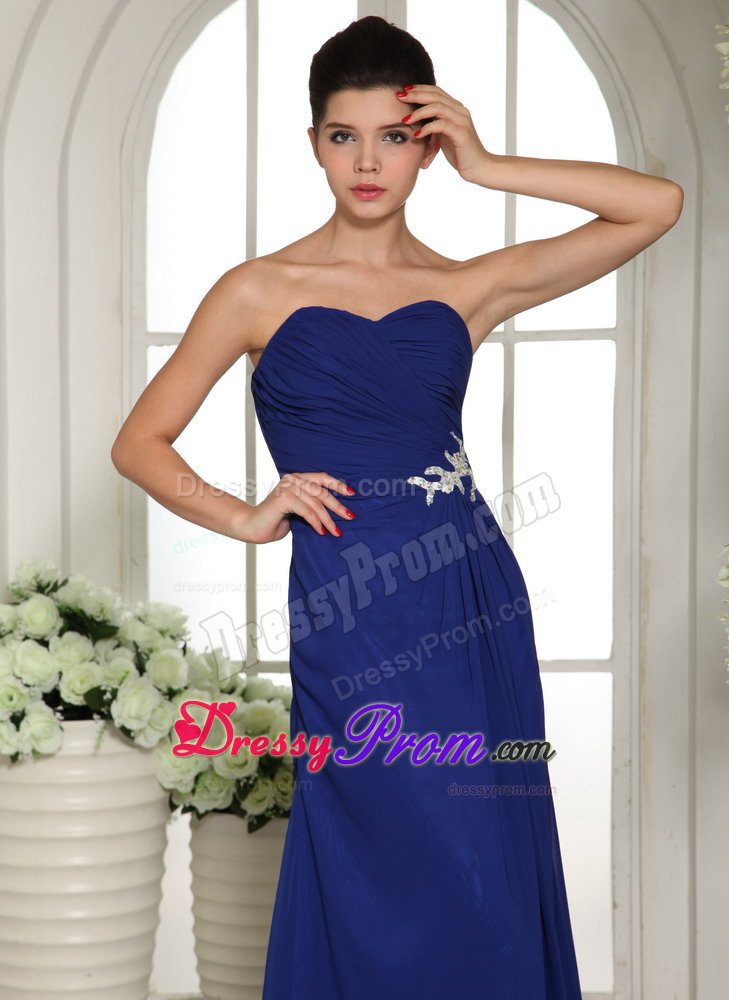 Pretty Floor-length Royal Blue Prom Gowns Beading Sweetheart Chiffon