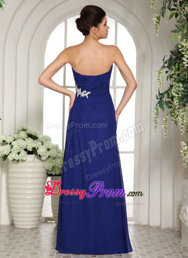 Pretty Floor-length Royal Blue Prom Gowns Beading Sweetheart Chiffon