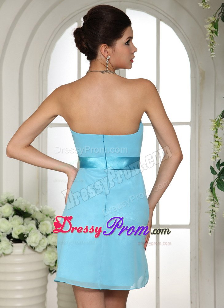 New Chiffon Prom Holiday Dress Strapless with Beaded Sash Mini-length