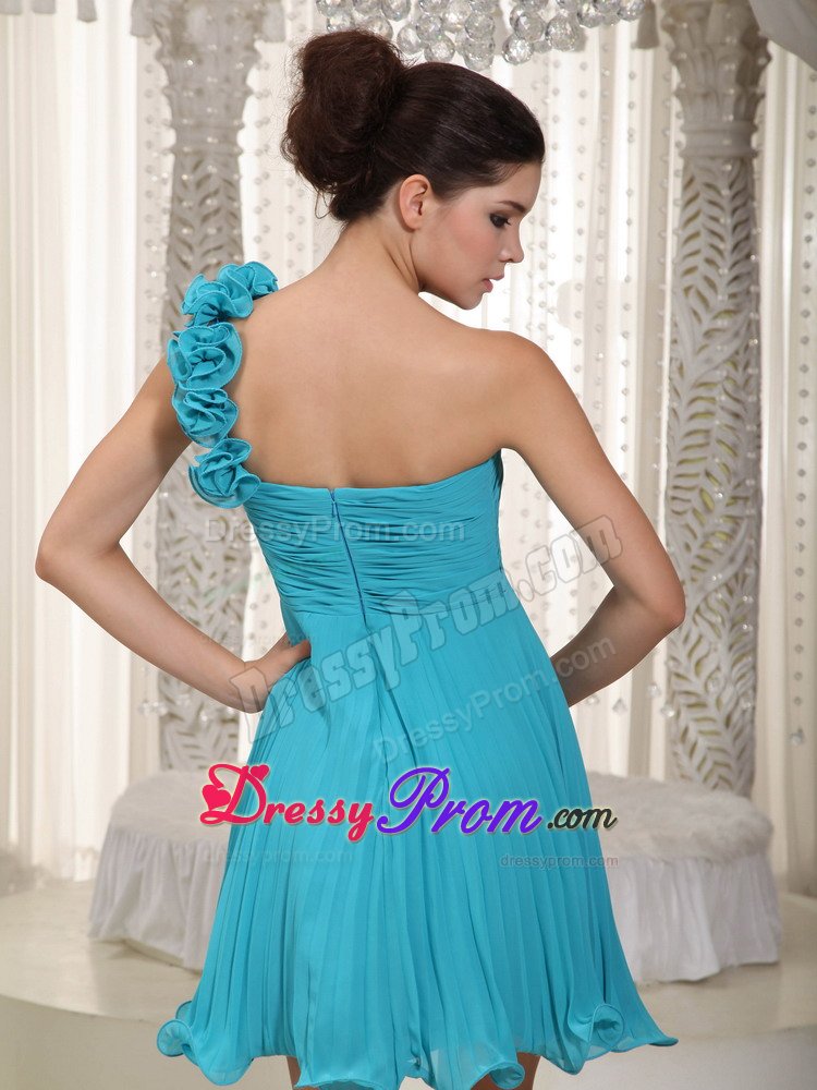 Elegant Mini-length one Shoulder Prom Dresses with Hand Made Flowers