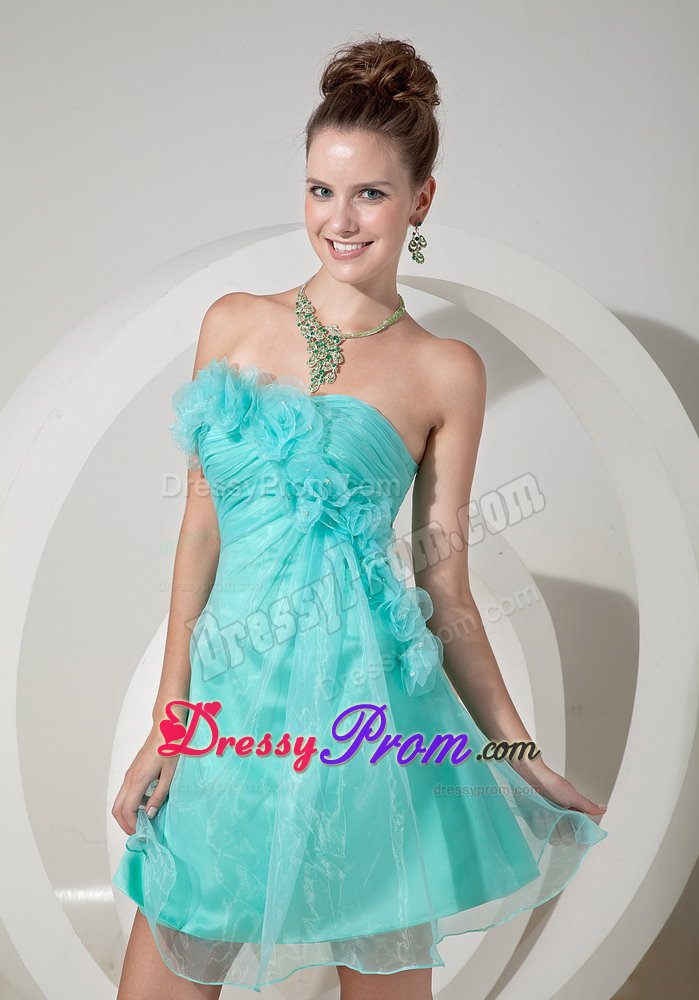 Porto Velho Strapless Prom Gown Dress Hand Made Flowers Mini-length