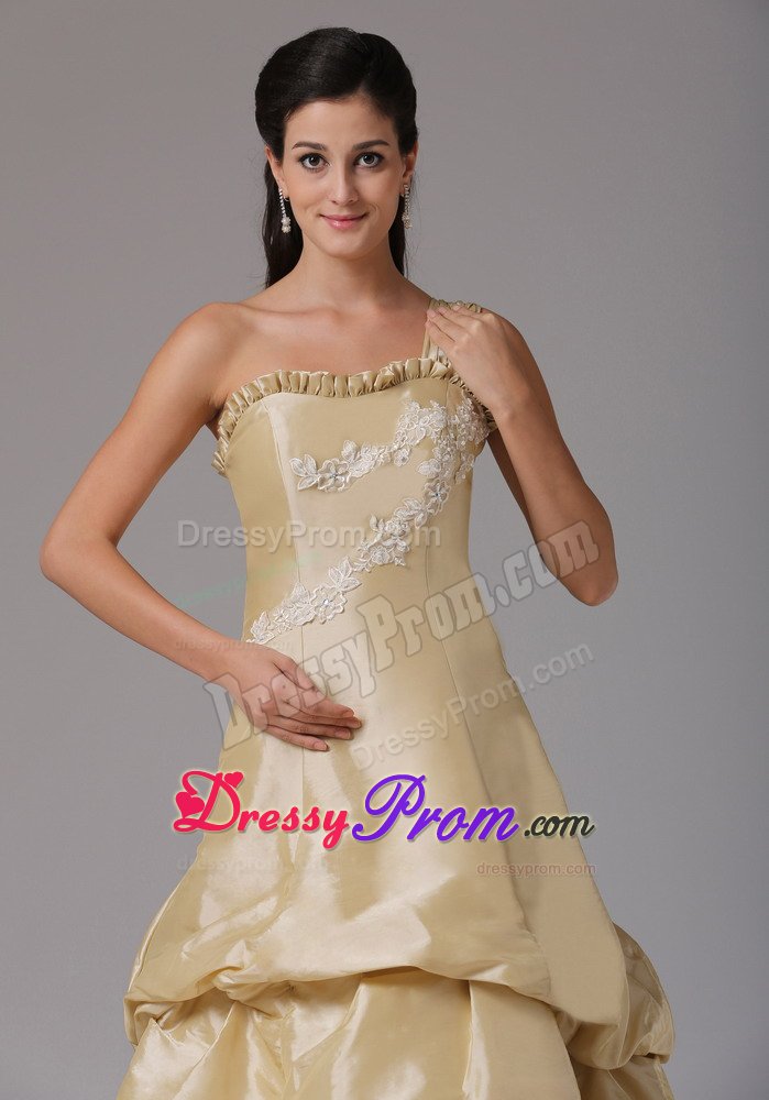 Sweet Champagne Single Shoulder Prom Holiday Dresses with Appliques