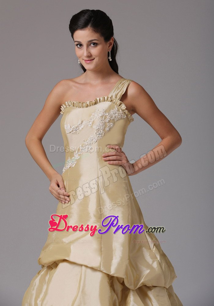 Sweet Champagne Single Shoulder Prom Holiday Dresses with Appliques