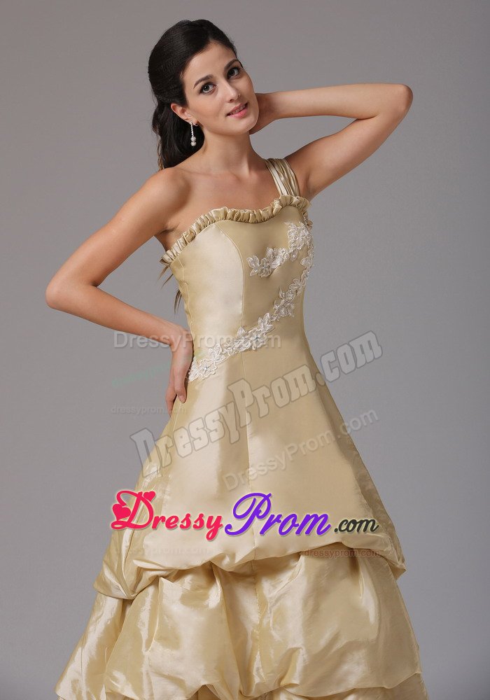 Sweet Champagne Single Shoulder Prom Holiday Dresses with Appliques