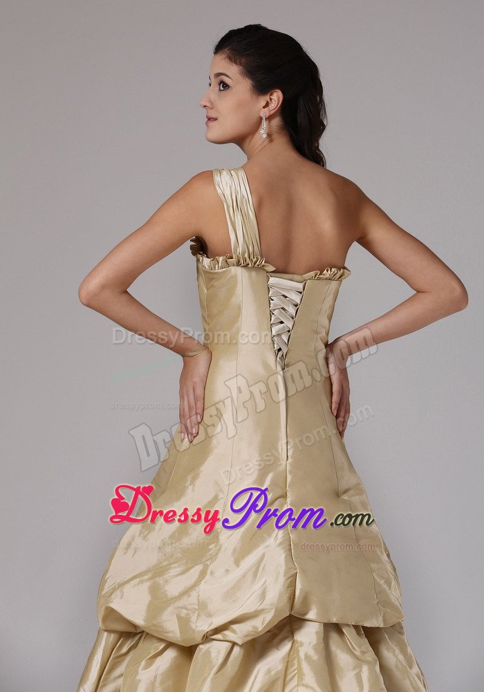 Sweet Champagne Single Shoulder Prom Holiday Dresses with Appliques
