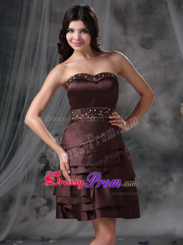 Dark Brown Beading Prom Celebrity Dresses Mini-length in Vila Velha