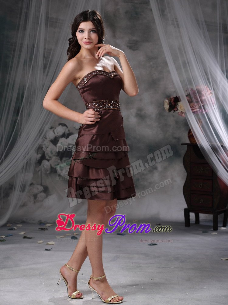Dark Brown Beading Prom Celebrity Dresses Mini-length in Vila Velha