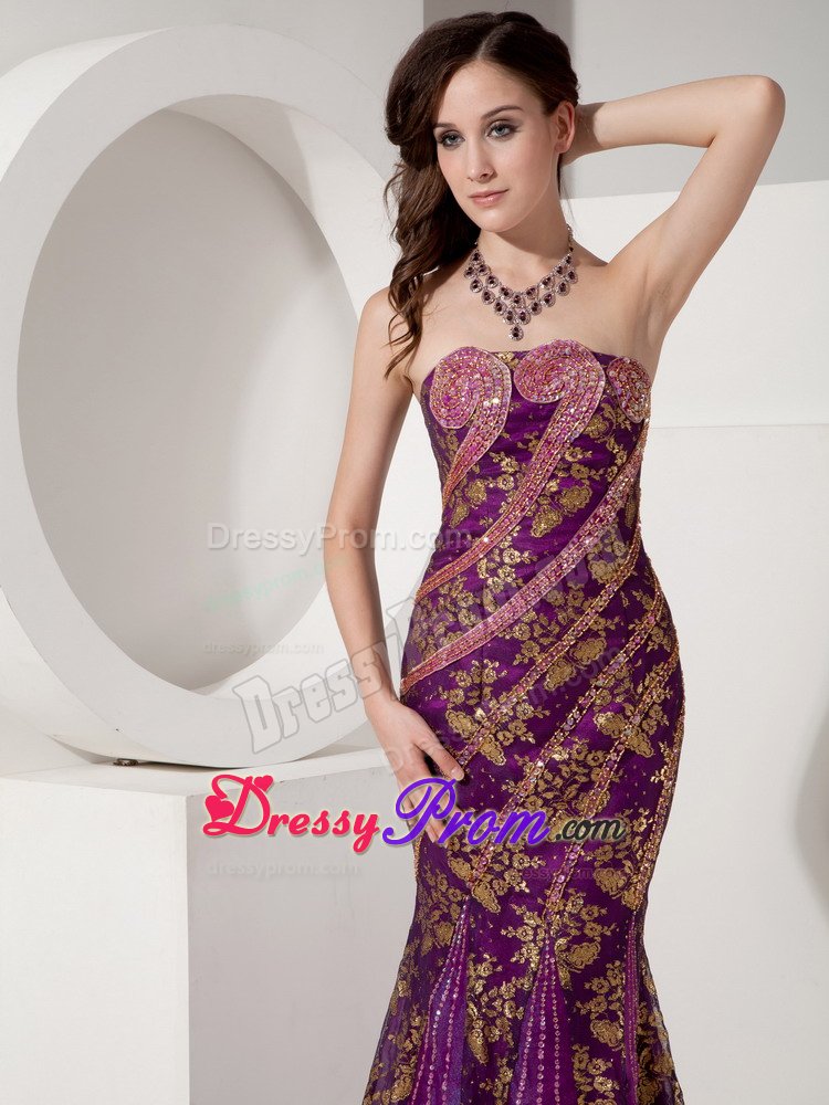 Latest Mermaid Strapless Prom Graduation Dress Sequins Sweep Train
