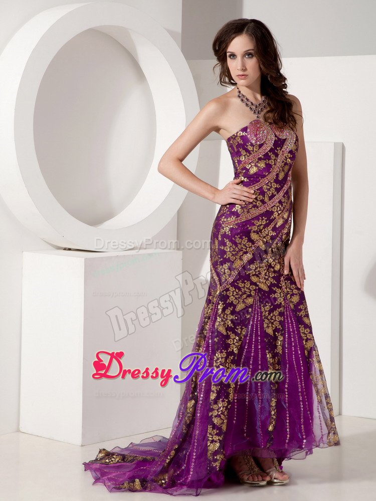 Latest Mermaid Strapless Prom Graduation Dress Sequins Sweep Train