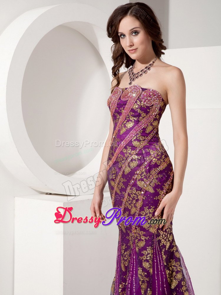 Latest Mermaid Strapless Prom Graduation Dress Sequins Sweep Train