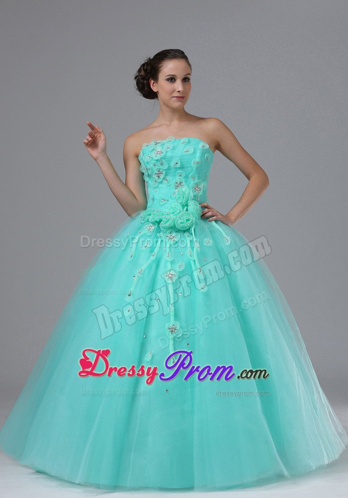 Strapless Prom Graduation Dresses Hand Made Flowers Floor-length
