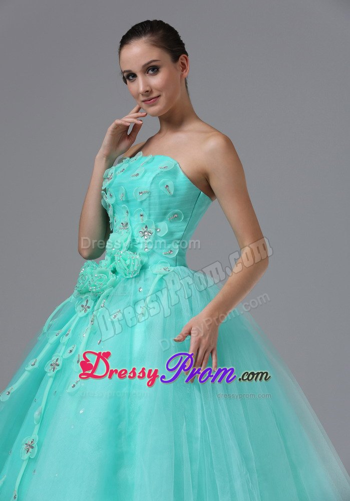 Strapless Prom Graduation Dresses Hand Made Flowers Floor-length